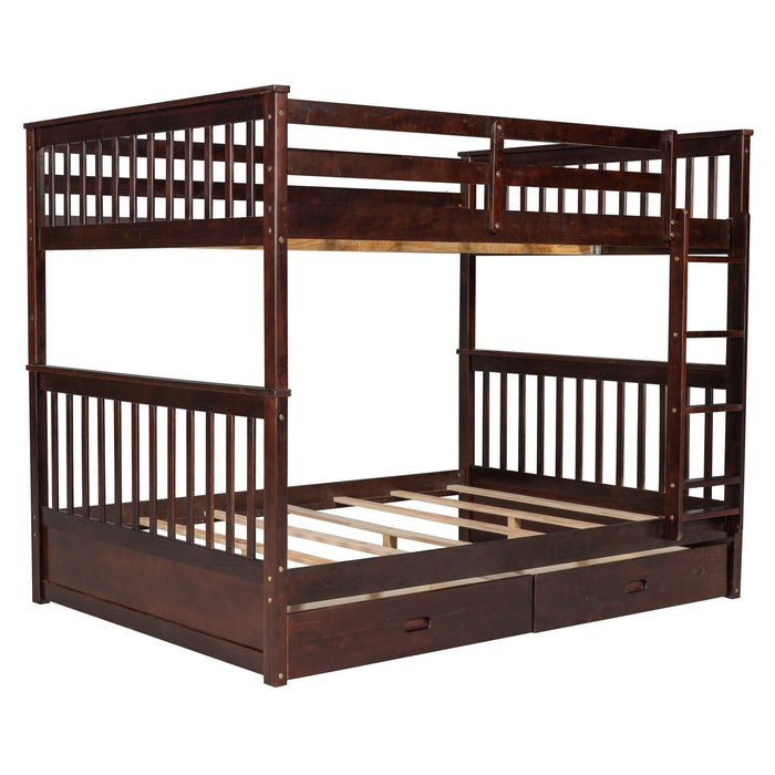 Full over Full Bunk Bed with Ladders and TwoStorage Drawers - Espresso