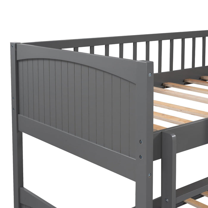 Twin over Twin Bunk Bed with Attached Loft Bed and Drawers - Gray