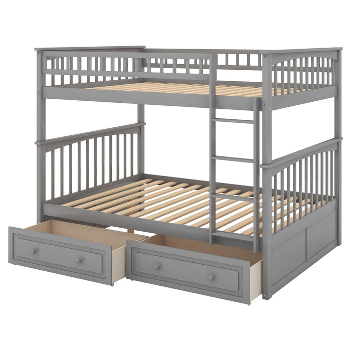 Full over Full Convertible Bunk Bed with Drawers and Head and Footboard - Gray