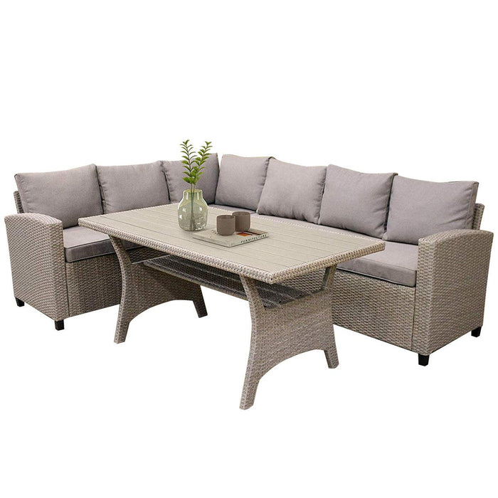 Outdoor Patio Furniture PE Rattan Wicker  Sectional Sofa Set with Table and Brown Cushions