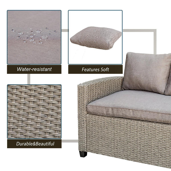 Outdoor Patio Furniture PE Rattan Wicker  Sectional Sofa Set with Table and Brown Cushions