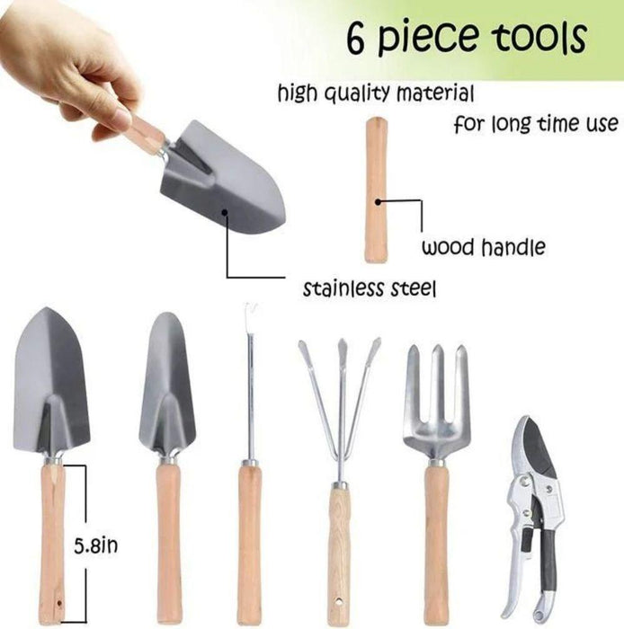 9 PCS Garden Tools Set Ernomic Wooden Handle Sturdy Stool with Detachable Tool Kit