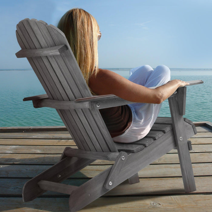 2 PCS Wooden Outdoor Folding Adirondack Chair - Gray