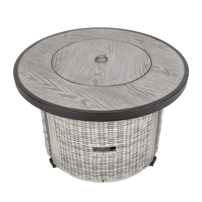 36 inch Gas Propane Fire Pit Table, 50000 BTU Round Gas Fire Table with Lid & Lava Rock, Grey Rattan & Wicker Base, Outdoor Gas Firepit Table for Outside, Yard, Patio, Party, Garden