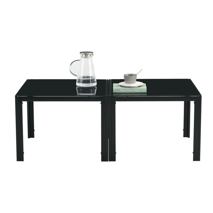 Coffee Table Set of 2, SquareModern Table with Tempered Glass Finish for Living Room,Black