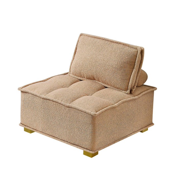 Lazy sofa ottoman with ld wooden legs teddy fabric (Khaki)