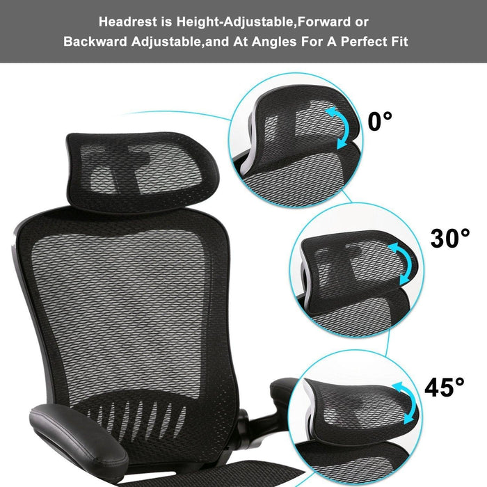Office Chair - Ergonomic Mesh Chair Computer Chair Home Executive Desk Chair Comfortable Reclining Swivel Chair High Back with Wheels and Adjustable Headrest for Teens/Adults (Black)