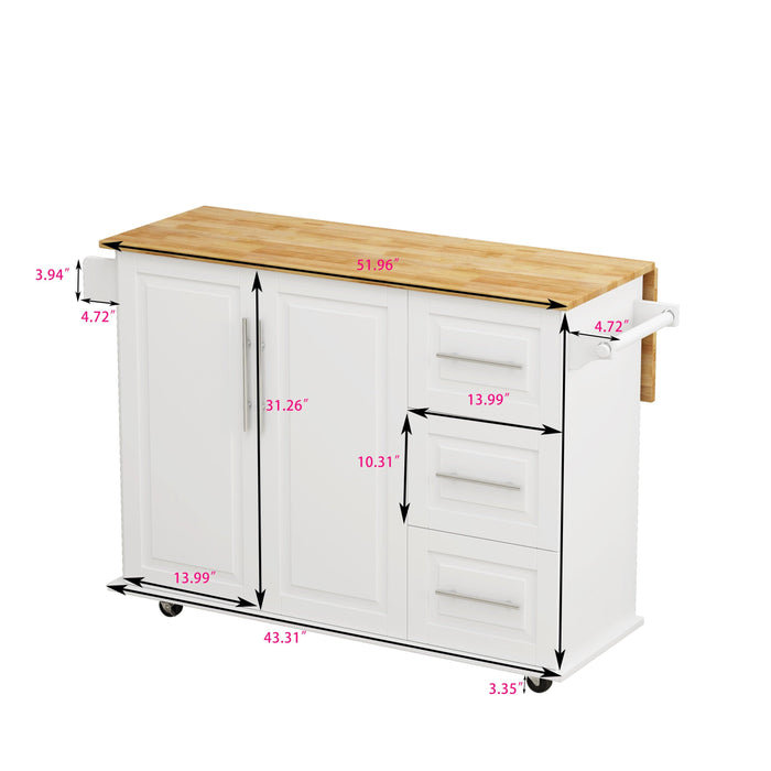 Kitchen Island Cart with 2 Door Cabinet and Three Drawers,43.31 Inch Width with Spice Rack, Towel Rack （White)
