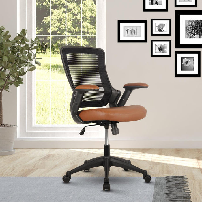 Techni Mobili Mid-Back Mesh Task Office Chair with Height Adjustable Arms, Brown