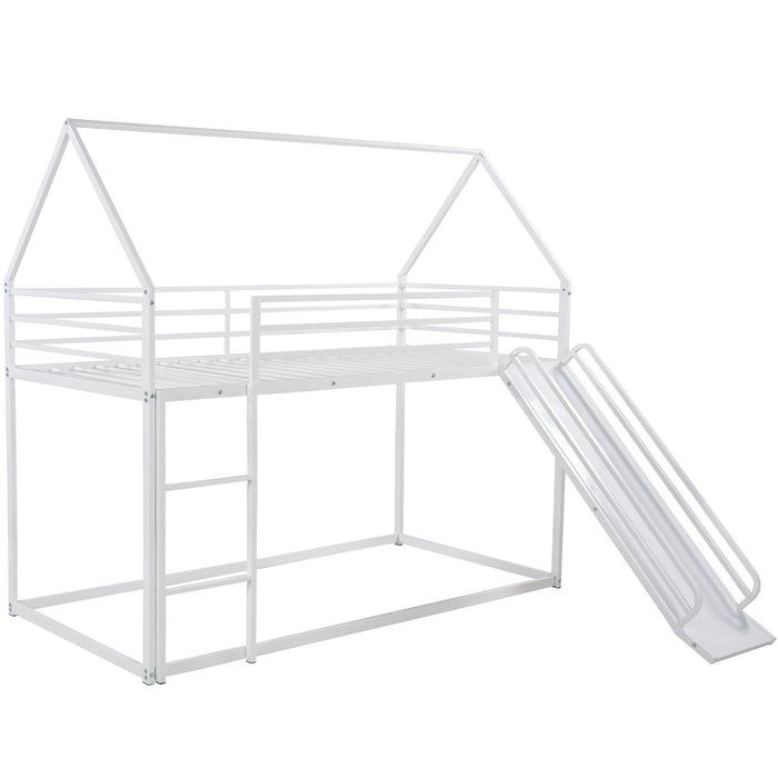 Twin over Twin House Bunk Bed with Ladder and Slide,White