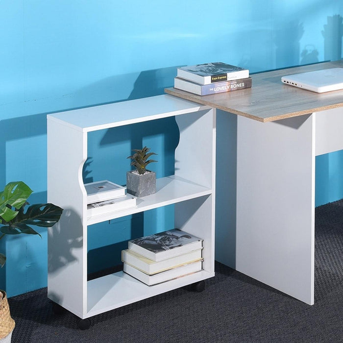 47.4" L Computer Desk with movable bookcase, oak & white