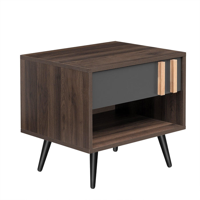 Wooden Nightstand  End Table for Bedroom,Gray+Walnut