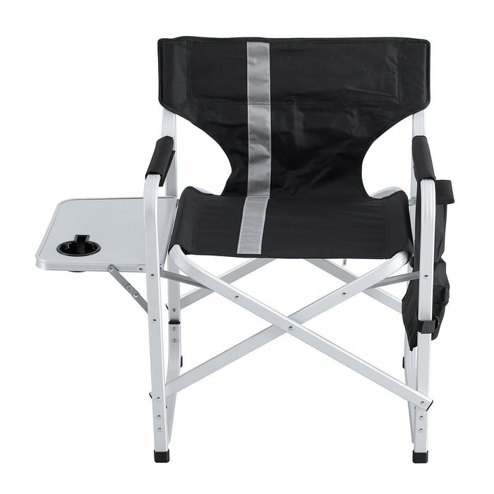 1-piece Padded Folding Outdoor Chair with Side Table andStorage Pockets,Lightweight Oversized Directors Chair for indoor, Outdoor Camping, Picnics and Fishing,Black/Grey