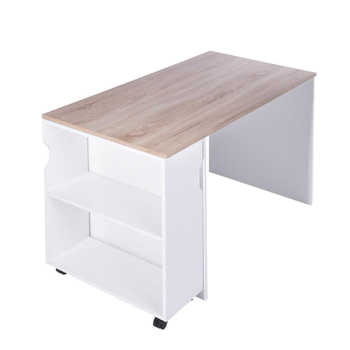 47.4" L Computer Desk with movable bookcase, oak & white