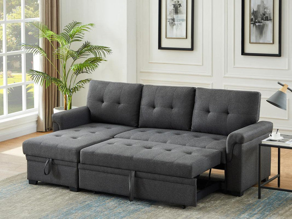 Lucca Dark Gray Linen Reversible Sleeper Sectional Sofa withStorage Chaise