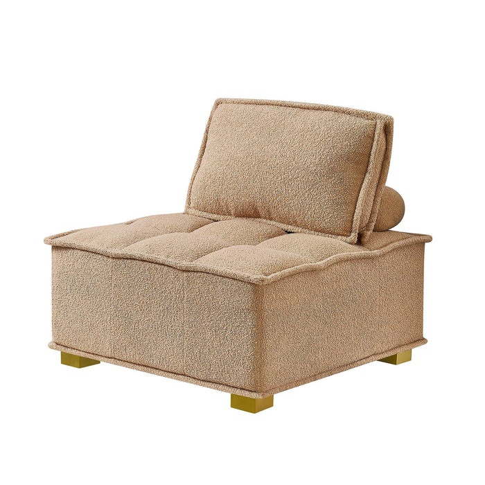 Lazy sofa ottoman with ld wooden legs teddy fabric (Khaki)