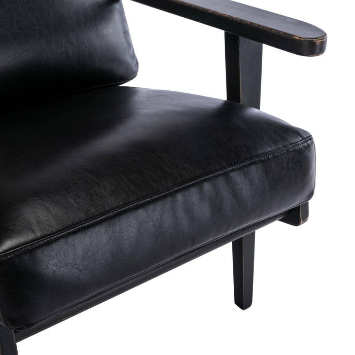 solid wood  black antique painting removable cushion arm chair, mid-century PU leather accent chair
