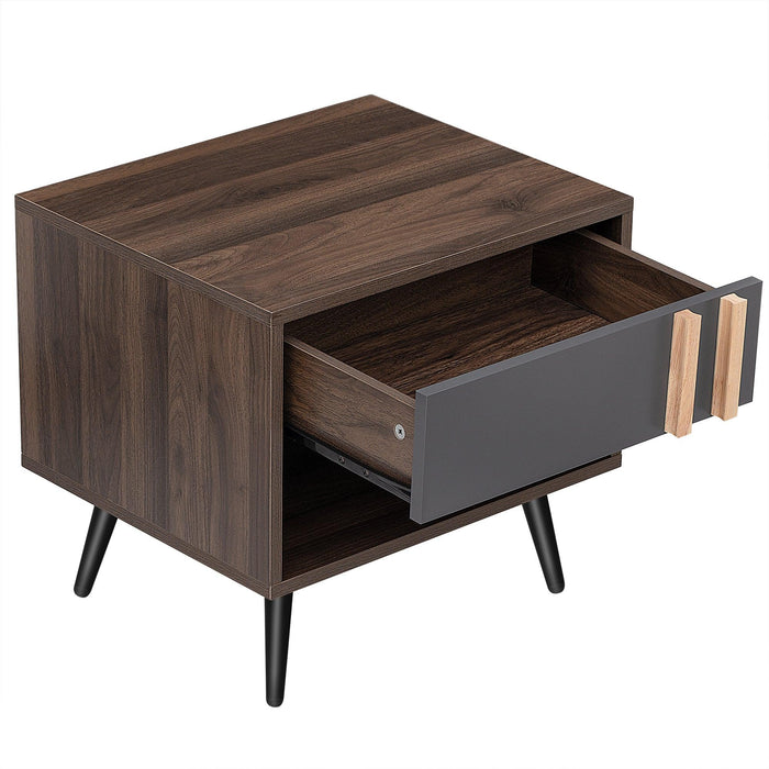 Wooden Nightstand  End Table for Bedroom,Gray+Walnut