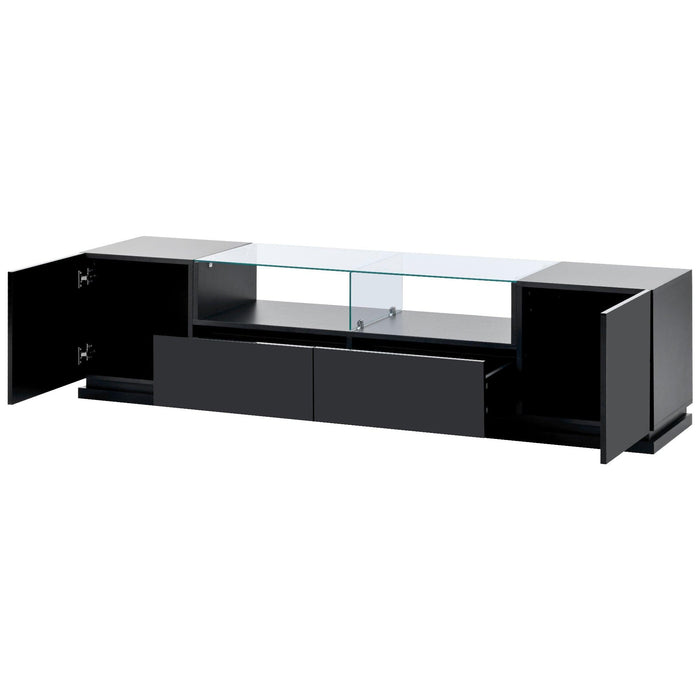 TV Stand with Tempered Glass,Modern High Gloss Entertainment Center for TVs Up to 70”, TV Cabinet withStorage and LED Color Changing Lights for Living Room, Black