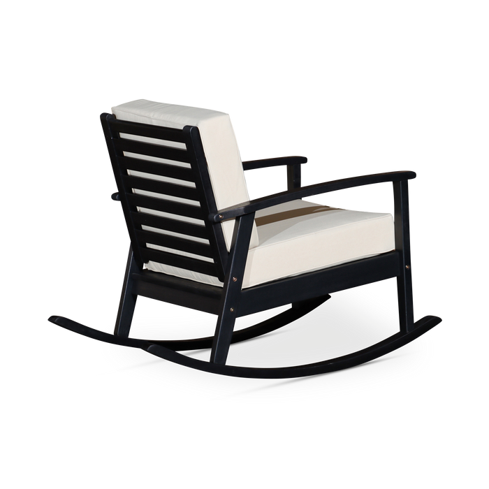 Eucalyptus Rocking Chair with Cushions -  Espresso Finish -  Cream Cushions
