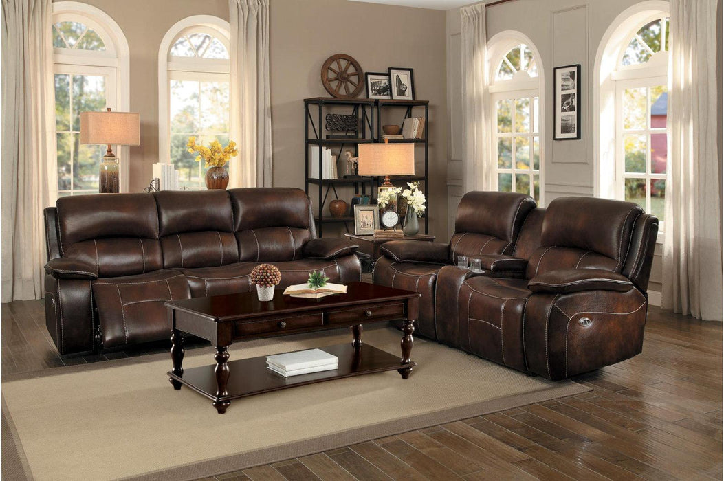 Homelegance Furniture Mahala Double Reclining Sofa in Brown 8200BRW-3PW