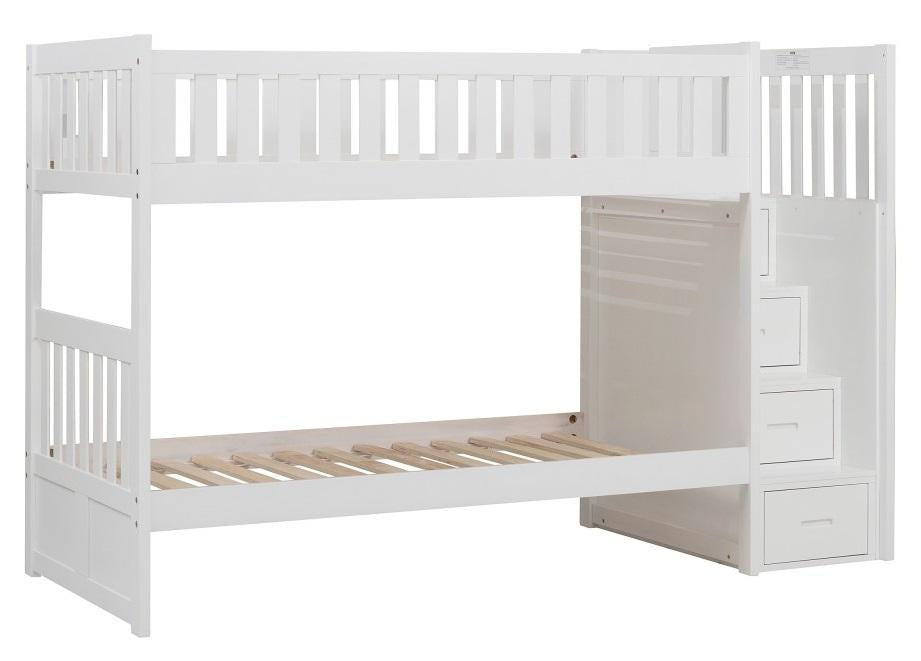 Homelegance Galen Bunk Bed w/ Reversible Step Storage in White B2053SBW-1*