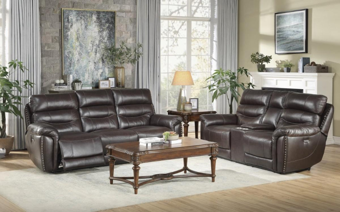 Homelegance Furniture Lance Power Double Reclining Sofa with Power Headrests in Brown 9527BRW-3PWH