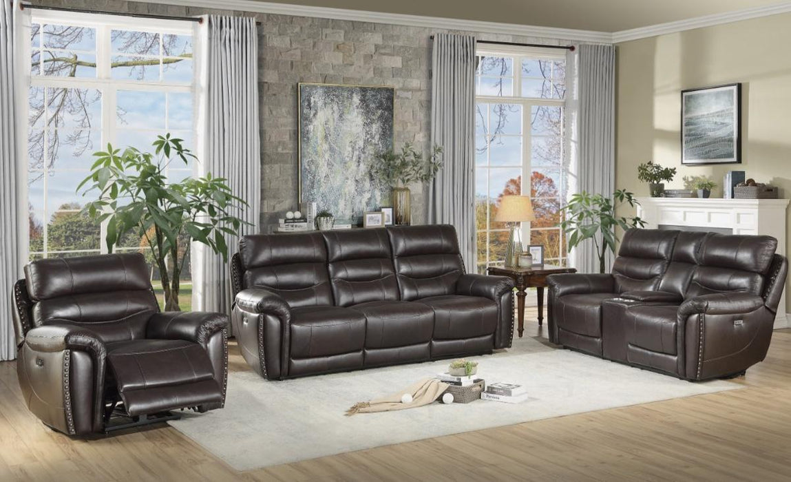 Homelegance Furniture Lance Power Double Reclining Sofa with Power Headrests in Brown 9527BRW-3PWH