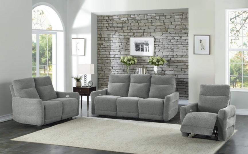 Homelegance Furniture Edition Power Double Lay Flat Reclining Loveseat in Dove Grey 9804DV-2PWH