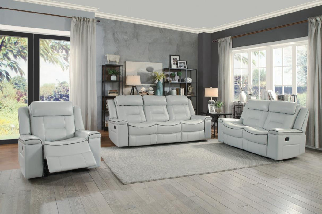 Homelegance Furniture Darwan Double Lay Flat Reclining Loveseat in Light Gray