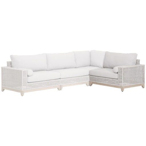 Essentials For Living Woven Tropez Outdoor Modular Right-Facing One Arm Sofa in Taupe & White Flat Rope/Pumice image