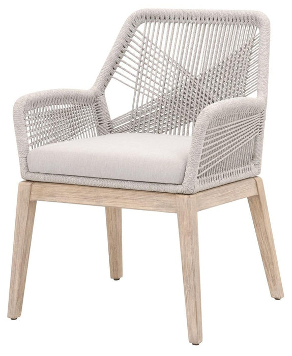 Essentials for Living Woven Loom Outdoor Arm Chair in Taupe and White Flat Rope, Pumice, Gray Teak Set of 2 image