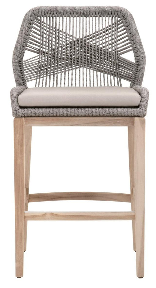 Essentials for Living Woven Loom Outdoor Barstool in Platinum Rope, Smoke Gray, Gray Teak image