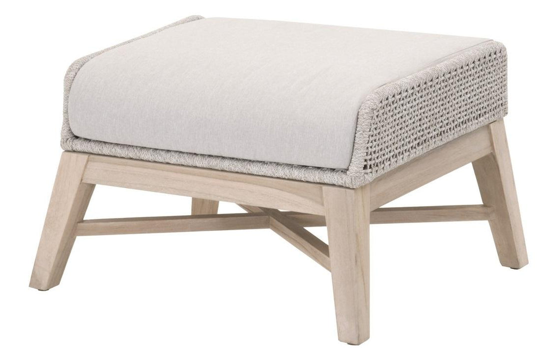 Essentials for Living Woven Tapestry Outdoor Footstool in Taupe and White Flat Rope, Pumice, Gray Teak image