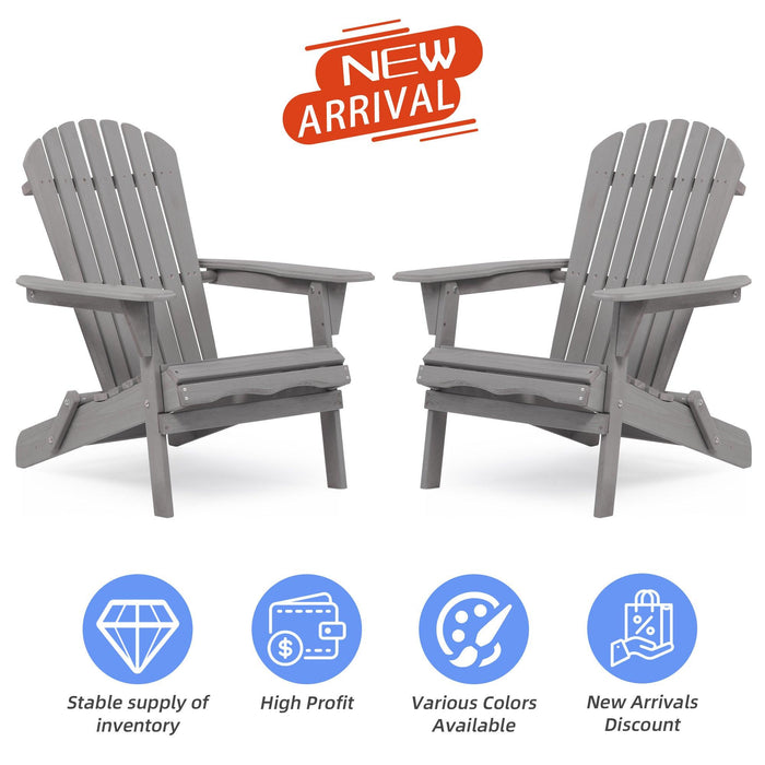 2 PCS Wooden Outdoor Folding Adirondack Chair - Gray image