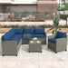 5 PCS Outdoor Patio Sectional Sofa Set with Coffee Table, Blue Cushions and Single Chair image