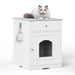 Wooden Pet House Cat Litter Box Enclosure with Drawer, Side Table, Indoor Pet Crate, Cat Home Nightstand (White) image