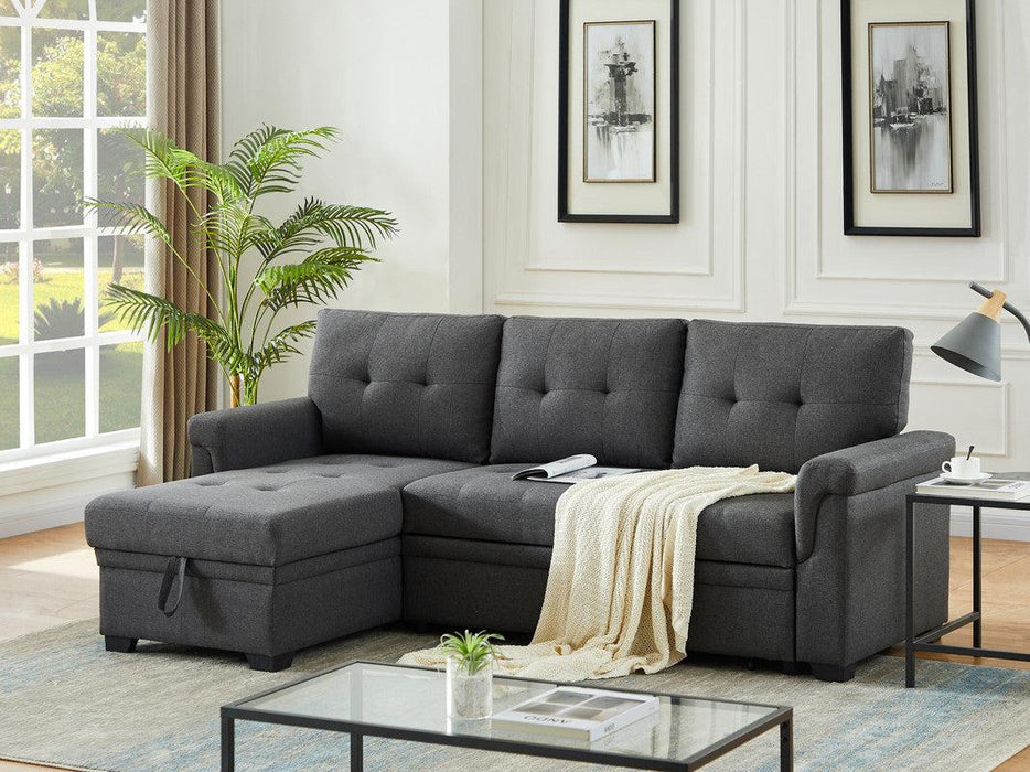 Lucca Dark Gray Linen Reversible Sleeper Sectional Sofa withStorage Chaise image