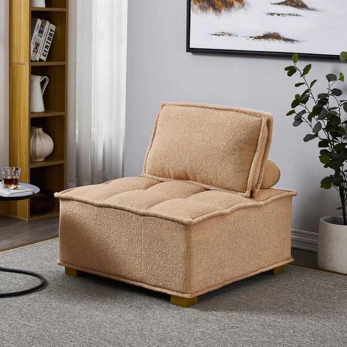 Lazy sofa ottoman with ld wooden legs teddy fabric (Khaki) image