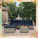 Outdoor Garden Patio Furniture 5-Piece Gray Mix Yellow PE Rattan Wicker Sectional Navy Cushioned Sofa Sets image