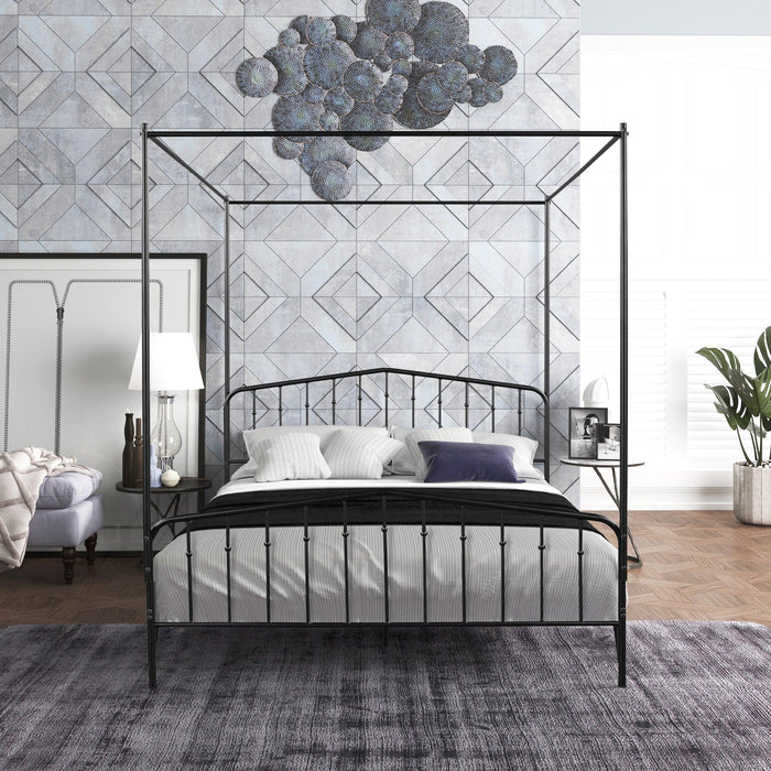 Detachable Queen Anti-Noise Metal Canopy Bed image