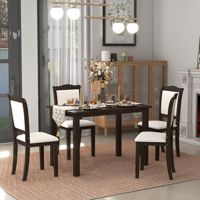 5-Piece Wood Dining Table Set Simple Style Kitchen Dining Set Rectangular Table with Upholstered Chairs for Limited Space (Espresso) image