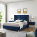 B100S Queen bed with one nightstand, Button designed Headboard,strong wooden slats + metal legs with Electroplate image