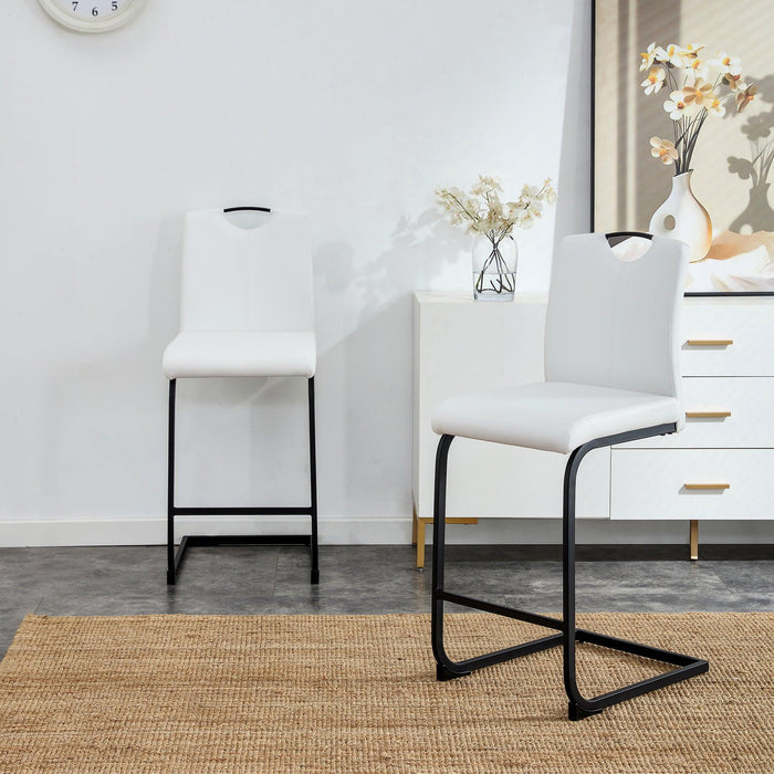 White PU Chair Barstool Dining Counter Height Chair Set of 2 image